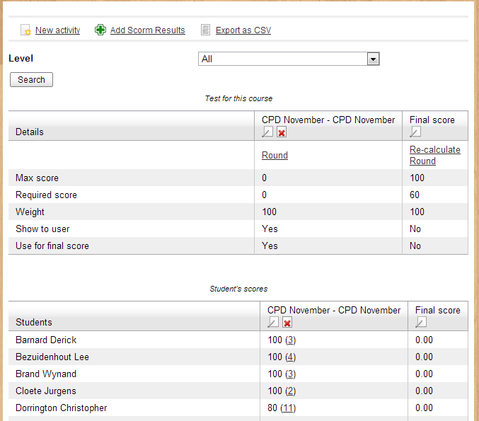 Gradebook with SCORM Activity